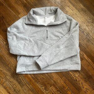 Gray Half Zip Cropped Fleece Pullover